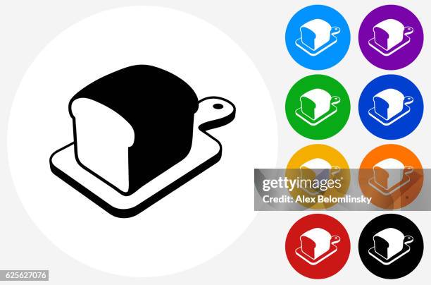 bread on cutting board icon on flat color circle buttons - round cutting board stock illustrations