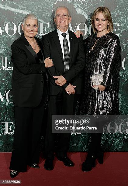 Rosa Tous, Salvador Tous and Rosa Oriol attend the 'Vogue Joyas awards' photocall at Duques de Santona palace on November 24, 2016 in Madrid, Spain.