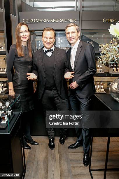 Ursula Vierkoetter , Guido Maria Kretschmer and DR. Bernd Schroeder attend the 'Gluecksmuenz' collection launch by Guido Maria Kretschmer at CHRIST...