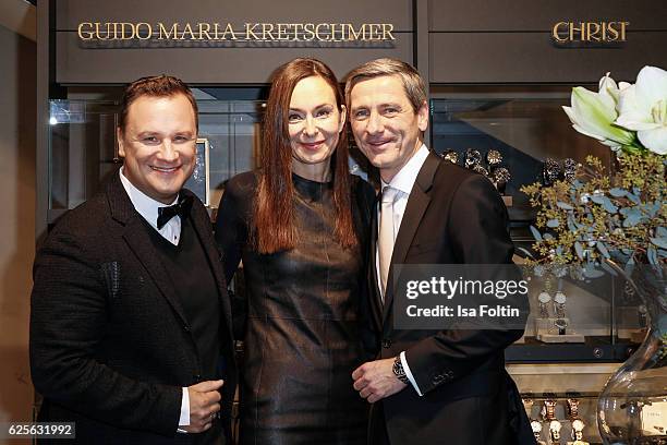 Ursula Vierkoetter , Guido Maria Kretschmer and DR. Bernd Schroeder attend the 'Gluecksmuenz' collection launch by Guido Maria Kretschmer at CHRIST...