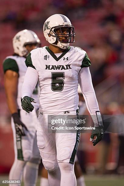 Hawaii Warriors defensive lineman Makani Kema-Kaleiwahea during the game between the Fresno State Bulldogs and the Hawaii Rainbow Warriors on...