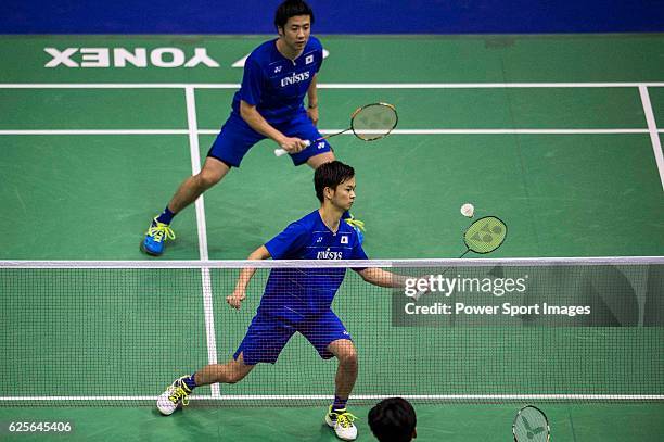 Hiroyuki Endo & Yuta Watanabe of Japan against Solgyu Choi & Ko Sung Hyun Korea during the YONEX-SUNRISE Hong Kong Open Badminton Championships 2016...