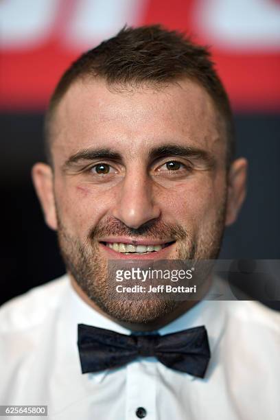 Alex Volkanovski of Australia poses for a portrait during the UFC Fight Night Ultimate Media Day at the Melbourne Convention and Exhibition Centre on...
