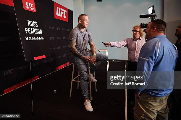 Ross Pearson interacts with the media during the UFC Fight Night Ultimate Media Day at the Melbourne Convention and Exhibition Centre on November 25,...