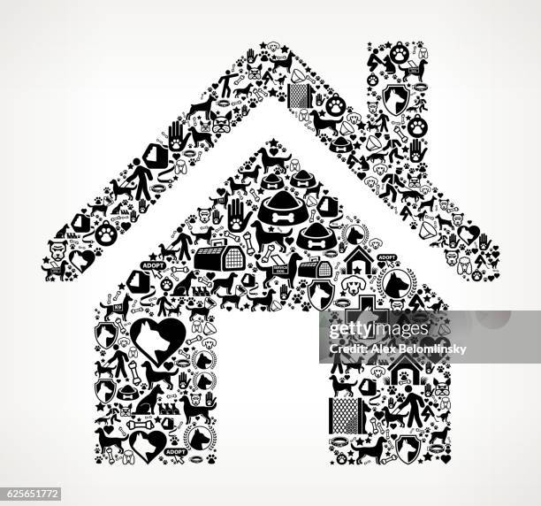house dog and canine pet black icon pattern - paw print pattern stock illustrations