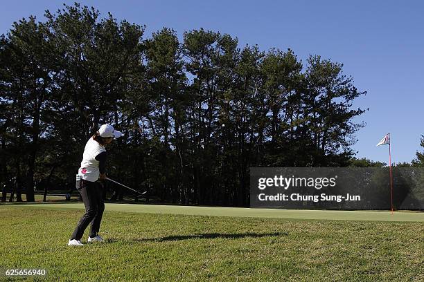 Ji-Hee Lee of South Korea plays a shot on the 15th hole during the second round of the LPGA Tour Championship Ricoh Cup 2016 at the Miyazaki Country...