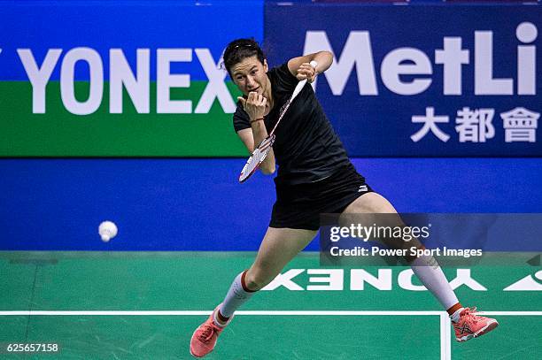 Linda Zetchiri of Bulgaria competes against Aya Ohori of Japan in their Women's Singles Round 2 match during the YONEX-SUNRISE Hong Kong Open...