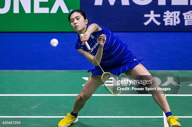 Aya Ohori of Japan competes against Linda Zetchiri of Bulgaria in their Women's Singles Round 2 match during the YONEX-SUNRISE Hong Kong Open...
