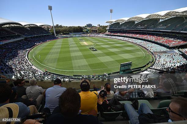 An overview of the grounds as the crowd watch the second day of the third Test cricket match between Australia and South Africa at the Adelaide Oval...