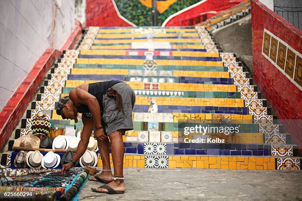 selaron staircase - rio de janeiro - brazil - escadaria selaron steps rio de janeiro stockfoto's en -beelden