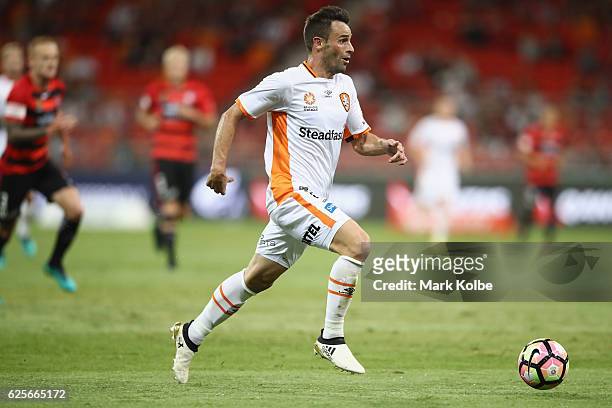 Arana of the Roar runs the ball during the round eight A-League match between the Western Sydney Wanderers and the Brisbane Roar at Spotless Stadium...