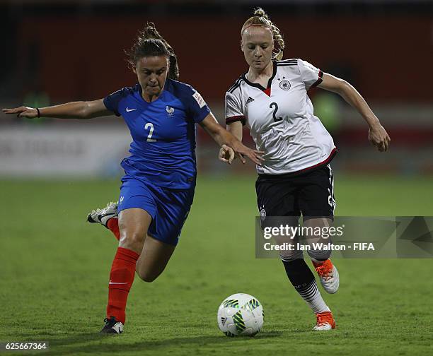 Marion Romanelli of France tries to tackle Anna Gerhardt of Germany during the FIFA U-20 Women's World Cup, Quarter Final match between Germany and...