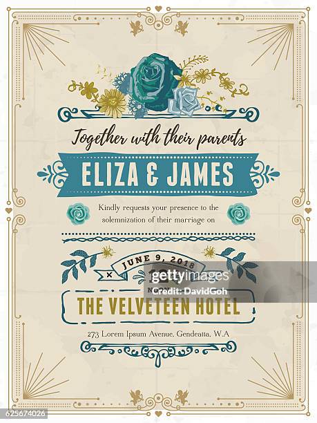 floral hochzeit einladung vorlage - hochzeitseinladung stock-grafiken, -clipart, -cartoons und -symbole