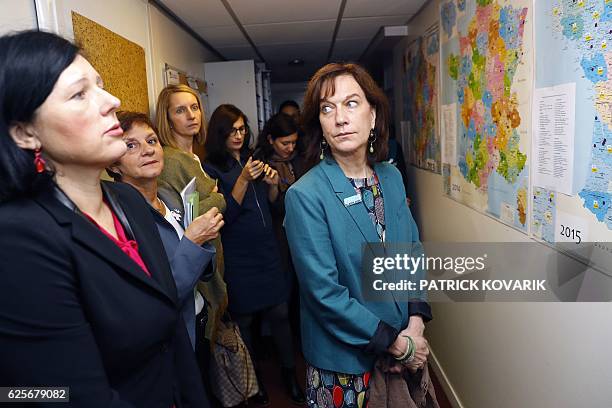 French minister for Family, children and Women's Rights Laurence Rossignol visits offices of the French Fédération Nationale Solidarité Femmes on...