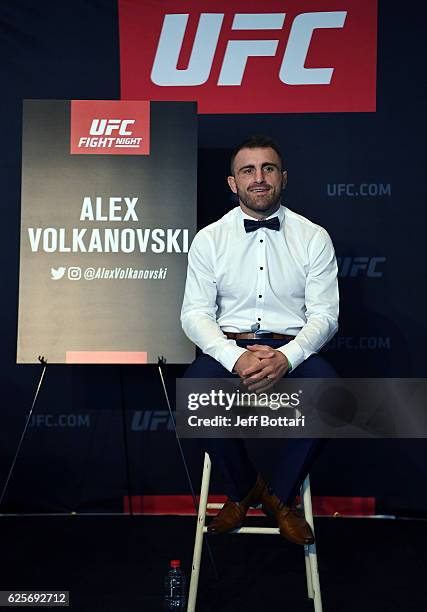 Alex Volkanovski of Australia poses for a portrait during the UFC Fight Night Ultimate Media Day at the Melbourne Convention and Exhibition Centre on...