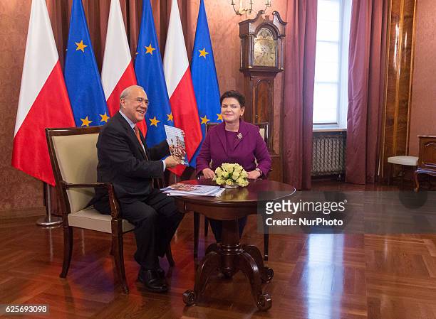 Secretary General of the Organisation for Economic Co-operation and Development José Ángel Gurría and Prime Minister of Poland, Beata Szydlo in...