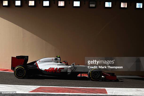 Esteban Gutierrez of Mexico driving the Haas F1 Team Haas-Ferrari VF-16 Ferrari 059/5 turbo in the Pitlane during practice for the Abu Dhabi Formula...
