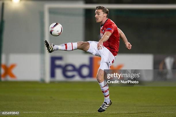 Ben Rienstra of AZ pictured in action during the UEFA Europa League Group D match between Dundalk FC and AZ Alkmaar at Tallaght Stadium in Dublin,...