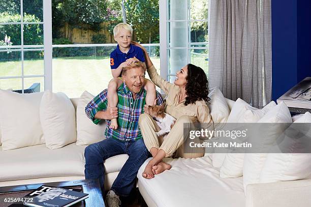 Tv commentator on tennis and former champion player Boris Becker with his wife Lilly and son Amadeus are photographed at home for Hello magazine on...