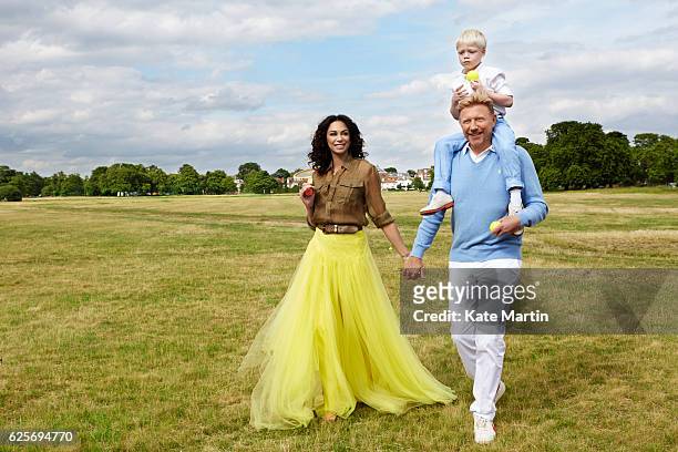 Tv commentator on tennis and former champion player Boris Becker with his wife Lilly and son Amadeus are photographed near their home for Hello...