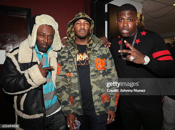 Recording artists Black Rob, Grafh, and Casanova backstage at B.B. King Blues Club & Grill on November 24, 2016 in New York City.