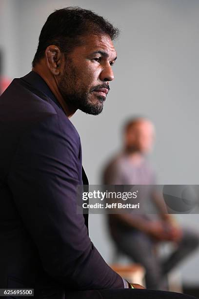 Antonio Rodrigo Nogueira of Brazil interacts with media during the UFC Fight Night Ultimate Media Day at the Melbourne Convention and Exhibition...