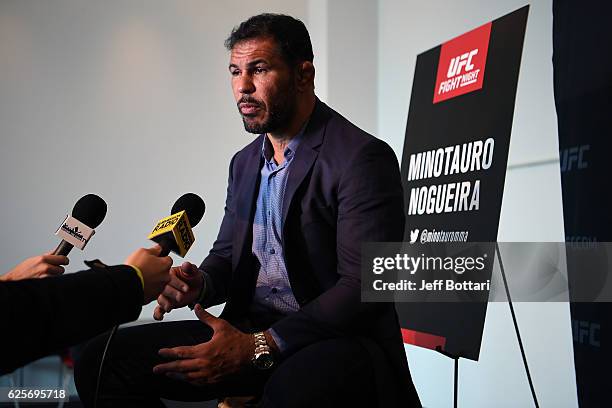 Antonio Rodrigo Nogueira of Brazil interacts with media during the UFC Fight Night Ultimate Media Day at the Melbourne Convention and Exhibition...