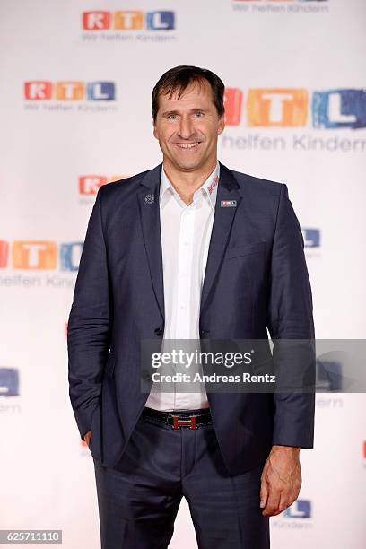 Lars Riedel is seen in the studio of the RTL Telethon TV show on November 25, 2016 in Cologne, Germany. The telethon is held every year and is on air...