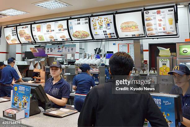 Argentina - Photo shows a McDonald's hamburger restaurant in Buenos Aires, Argentina, on Aug. 20, 2013. Big Mac is not shown in the menu above the...