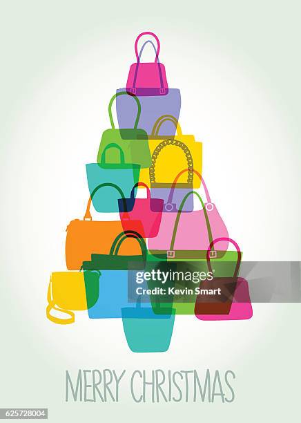 hand bag christmas tree - high end store fronts stock illustrations