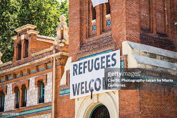 refugees welcome - national border stock illustrations
