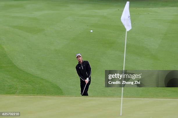 Taylor Cooper of Australia plays a shot during the second round of the Buick open at Guangzhou Foison Golf Club on November 25, 2016 in Guangzhou,...