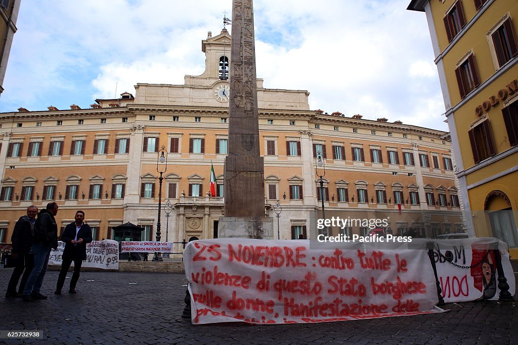 A banner during the demonstration of the workers in front of...