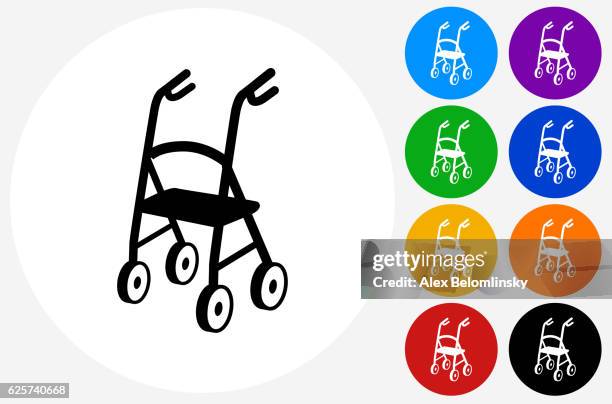 ilustrações de stock, clip art, desenhos animados e ícones de walker icon on flat color circle buttons - andador