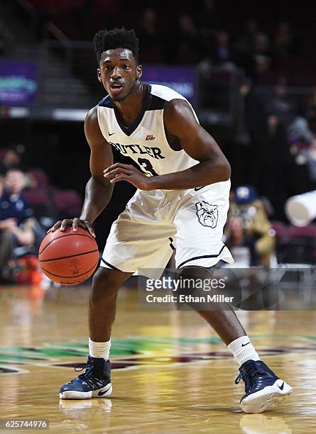 Kamar Baldwin of the Butler Bulldogs sets up a play against the Vanderbilt Commodores during the 2016 Continental Tire Las Vegas Invitational...