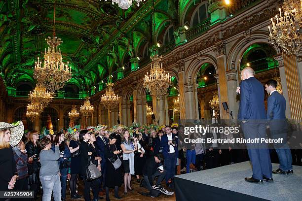 President of the "Federation Francaise de la Couture", Pascal Morand and First Deputy Mayor of Paris, responsible for culture Bruno Julliard present...