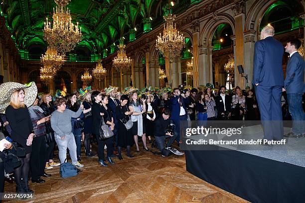 President of the "Federation Francaise de la Couture", Pascal Morand and First Deputy Mayor of Paris, responsible for culture Bruno Julliard present...