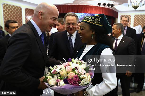 Secretary General Fatma Samoura welcomes FIFA President Gianni Infantino and Vitaly Mutko , Minister for Sport and chairman of the LOC and Deputy...