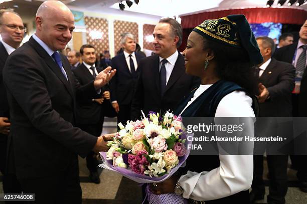 Secretary General Fatma Samoura welcomes FIFA President Gianni Infantino and Vitaly Mutko , Minister for Sport and chairman of the LOC and Deputy...