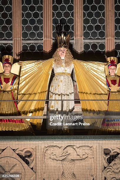 Actress Barbara Otto dressed as the "Nuremberg Christ Child" opens the 2016 Nuremberg Christmas Market on November 25, 2016 in Nuremberg, Germany....