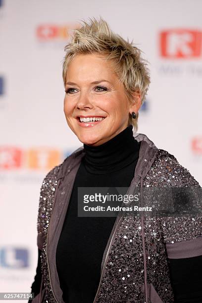 Inka Bause is seen in the studio of the RTL Telethon TV show on November 25, 2016 in Cologne, Germany. The telethon is held every year and is on air...