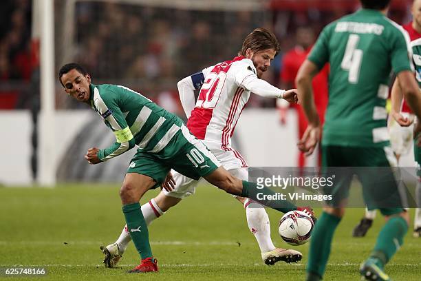 Zeca of Panathinaikos F.C., Lasse Schone of Ajaxduring the UEFA Europa League group G match between Ajax Amsterdam and Panathinaikos FC at the...