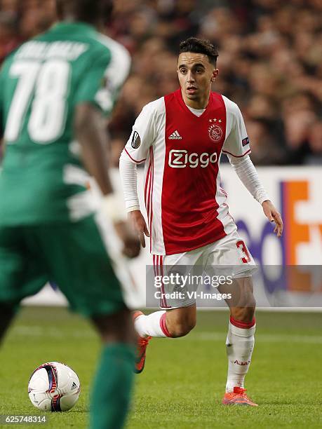 Ousmane Coulibaly of Panathinaikos F.C., Abdelhak Nouri of Ajaxduring the UEFA Europa League group G match between Ajax Amsterdam and Panathinaikos...