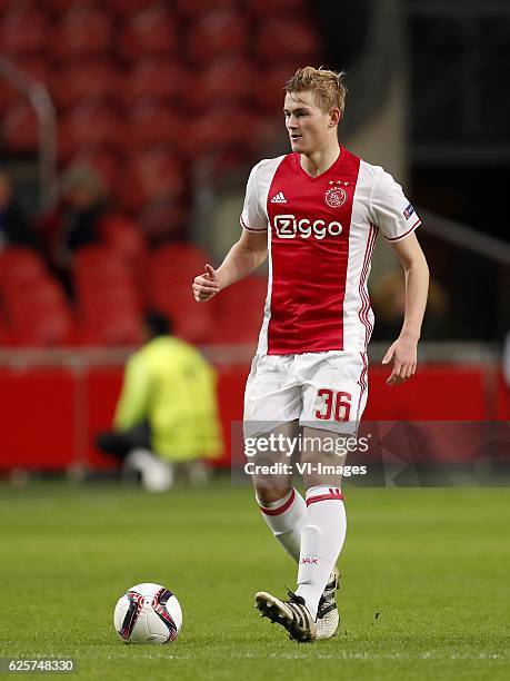 Matthijs de Ligt of Ajaxduring the UEFA Europa League group G match between Ajax Amsterdam and Panathinaikos FC at the Amsterdam Arena on November...