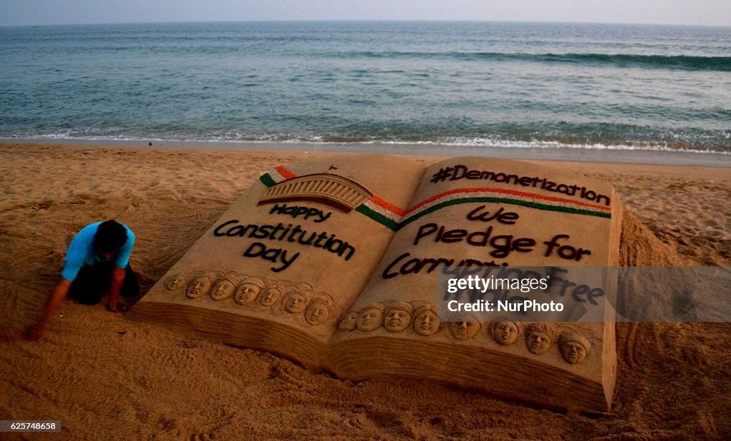 Sand art about the Demonetisation in India