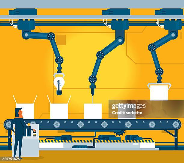 stockillustraties, clipart, cartoons en iconen met machinery industrial factory - lopende band