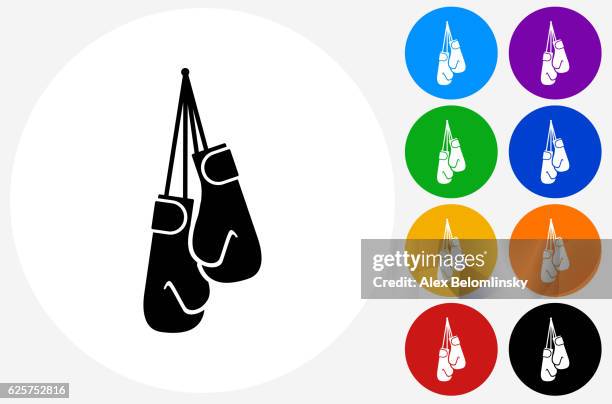 illustrations, cliparts, dessins animés et icônes de icône gants de boxe sur les boutons de cercle de couleur plate - gants de sport