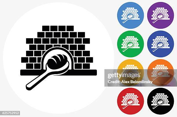 baking bread icon on flat color circle buttons - round bread loaf stock illustrations