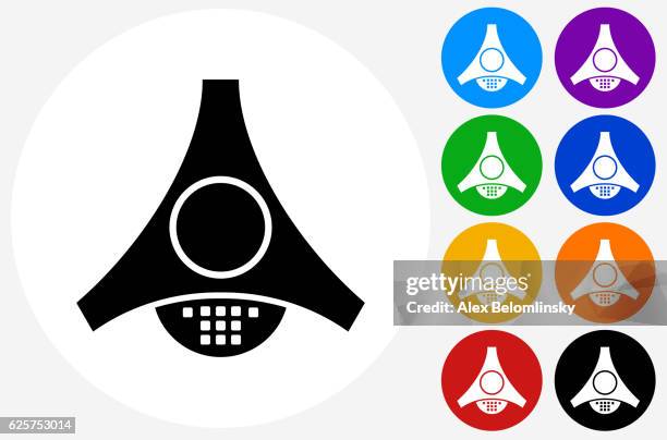 office intercom icon on flat color circle buttons - intercom stock illustrations