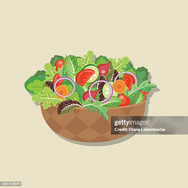 frisches gemüse: holzschale salat - salatschüssel stock-grafiken, -clipart, -cartoons und -symbole